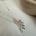 Silver grape cluster necklace featuring natural pink stone and water-drop pendants. - Rose Quartz Hoop Style (XL2227) / Tassel Grape Cluster Adjustable Bead Chain