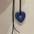 Blue lava stone heart pendant necklace with black cord for women, minimalist style - Hollow Big Heart / Klein Blue