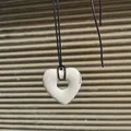 Large white heart-shaped lava stone pendant necklace with adjustable black cord - Hollow Big Heart / Pure White