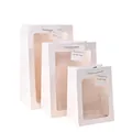 Juego de bolsas de regalo de papel blanco con ventanas y asas de cuerda plateada - Bolsa de Regalo Blanca