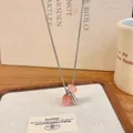 Close-up of pink natural stone and silver drop pendants on a delicate adjustable necklace - Silver Grape Water Drop Cube Necklace / 70cm / Pink