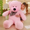 Giant pink teddy bear plush toy with a classic plaid bow tie for a girls birthday gift - 80cm / Pink