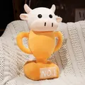 Creative trophy cow plush toy featuring a NO.1 patch, soft award pillow for gift giving - Cow Trophy (45cm Pillow) / L / Light Yellow