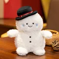 Soft white plush snowman doll with black top hat and festive red ribbon - Christmas Black Hat Snowman / 20cm
