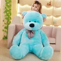 Soft giant light blue teddy bear plush toy with checkered bowtie for birthday gifts - 80cm / Blue