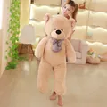 Giant light brown teddy bear plush toy with checkered bowtie, perfect gift for girls - Tan