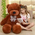 Giant brown teddy bear plush toy with a classic plaid bow tie, oversized soft doll - Dark Brown