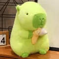 Soft green Capybara plush toy holding a peeled banana, cute stuffed animal for kids - Fruit Green / 23cm
