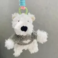 Adorable white West Highland Terrier plush dog keychain wearing a grey heart sweater - Metal Buckle Style / Grey Sweater