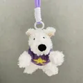 Adorable white plush Westie dog keychain pendant wearing a purple knitted star sweater - Metal Buckle Style / Purple Sweater