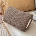 Cozy brown knitted plush hand warmer muff pillow with Romantic embroidery for winter - 34x24x13cm / Tan Brown