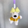 Adorable white plush Westie dog keychain featuring a yellow bow and knitted sweater - Braided Rope Style / Yellow Butterfly Style