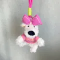 Adorable plush West Highland Terrier dog keychain featuring pink bow and knitted sweater - Rose Red with Butterfly Bow