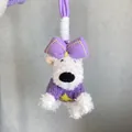 Adorable white Westie plush dog bag charm featuring a purple bow and knitted sweater - Purple Butterfly