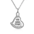 Heart-shaped stainless steel cremation memorial pendant necklace with Live Love Laugh - Heart Memorial Style / Silver