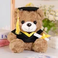 Süßer brauner Absolventen-Teddybär Plüschtier mit schwarzem Hut und Diplom-Geschenk - Braun (Gelbes Abschlusskleid) / 25cm