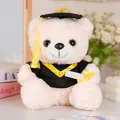 Weicher beiger Absolventen-Teddybär Plüschtier mit schwarzem Talar, Hut und Diplomrolle - Cremeweiß (Gelbes Abschlusskleid) / 25cm