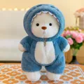 Adorable plush teddy bear toy wearing a soft blue shark hoodie costume for gifts - Transforming Style (Washable) / Height 30cm Sitting 25cm / Blue Shark
