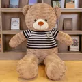 Large giant brown plush teddy bear wearing a classic black and white striped sweater - 0.8m / Dark Brown Black Stripe