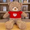 Large brown teddy bear plush toy wearing a red sweater with a white heart motif - Dark Brown Red Sweatshirt