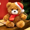 Kuscheliger brauner Weihnachts-Teddybär mit roter Weihnachtsmütze und Schal - Teddybär mit rotem Schal Stil (20cm)