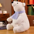 Adorable white polar bear plush toy wearing a purple polka dot scarf in home study room - White Sitting Scarf Style / 25cm