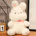 Soft white fluffy bunny rabbit plush toy with pink flower collar accessory detail - 28cm / Pink Flower