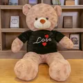 Large brown plush teddy bear wearing a black Love t-shirt, soft huggable toy gift - Light Brown Black Hoodie