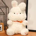 Adorable white milk cap bunny plush toy with soft fur and orange flower ribbon - 28cm / Orange Flower