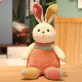 Adorable white plush rabbit toy with orange fuzzy pants and a red gingham bow tie - Rabbit / 35cm