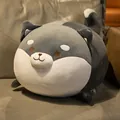 Super soft round black and white Shiba Inu dog plush pillow toy for sleeping on bed - Grey Shiba Inu / 35cm (0.35kg)