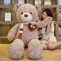 Large light brown teddy bear plush toy with scarf and heart love embroidery detail - Light Brown Scarf Style