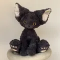 Adorable dark grey Devon Rex plush cat doll with curly fur and big amber eyes for gift - Black Cat / 40CM