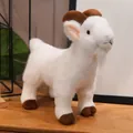 Realistic white goat plush toy with brown horns standing on wooden surface - White Goat / 30cm