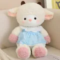 Adorable plush lamb doll wearing a blue checkered lace dress, soft gift for girls - Classic Style / 50cm / Lamb
