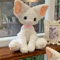 Cute white Devon Rex plush cat toy with curly fur and heterochromia eyes for home decor - White with Heterochromia / 40CM