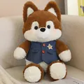 Adorable brown fox plush toy wearing a stylish blue denim vest sitting on a cozy chair - Classic Style / 50cm / Wolf