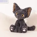 Dark grey Devon Rex cat plush toy doll featuring large ears and soft curly fur texture - Devon Cat with Brown Ears