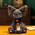 Adorable grey Devon Rex cat plush doll with Halloween spiderweb tie decorative ornament - Devon Cat with Halloween Tie