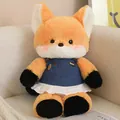 Cute orange and white fox plush toy wearing a denim overall dress and white ruffle - Classic Style / 50cm / Fox