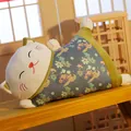 Adorable cojín manta 2 en 1 peluche Maneki-neko japonés con diseño floral único - Cojín Gato de la Suerte (Clásico - No Lavable) / Verde