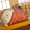 Lindo juego de almohada y manta de peluche 2 en 1 de gato de la suerte japonés - Cojín Gato de la Suerte (Clásico - No Lavable) / Gris