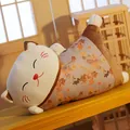 Adorable almohada de peluche Maneki-neko japonés 2 en 1 con manta de flores - Cojín Gato de la Suerte (Clásico - No Lavable) / Marrón