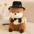 Adorable brown capybara plush toy wearing a black hat and holding a small yellow fish - Top Hat Capybara With Yellow Fish / Brown / 30cm