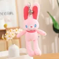 Llavero de conejo de peluche rosa con orejas largas y patas extensibles y cascabel - Longitud Total 30cm / Rosa