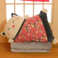 Lindo cojín y manta 2 en 1 de peluche Maneki-neko japonés para la siesta en oficina - Cojín + Manta Gato (Clásico) / Gris oscuro