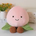 Adorable pink peach-shaped cartoon plush pillow with green leaves and soft fabric - Boy Peach