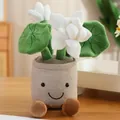 Simpatica pianta grassa di peluche in vaso con fiori bianchi e design con faccina sorridente - Ornamento di Loto (30cm) / Bianco