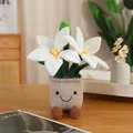 Incantevole tulipano di peluche in vaso con faccina sorridente per la casa - Bianco