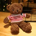 Soft brown teddy bear plush toy wearing a classic red and white striped knit sweater - Dark Brown Striped Sweater Style / 30cm
